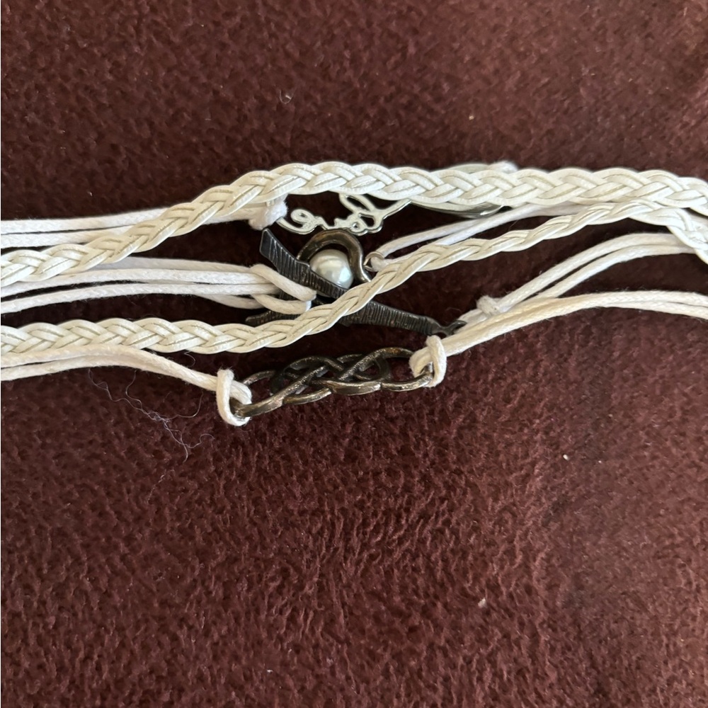 Braided/Strand 7.25"-8.75"6-in-1 Wristband with Charms Women's White/Silver-Tone - Picture 11 of 15